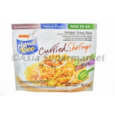 Instant fried rice with curry and shrimps